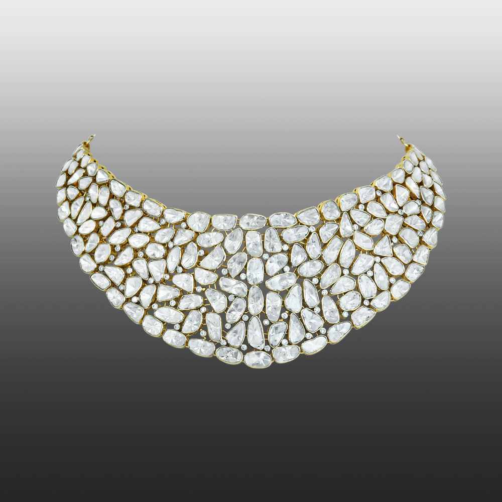 Open Polki Collar Necklace with Adjustable Back Chain